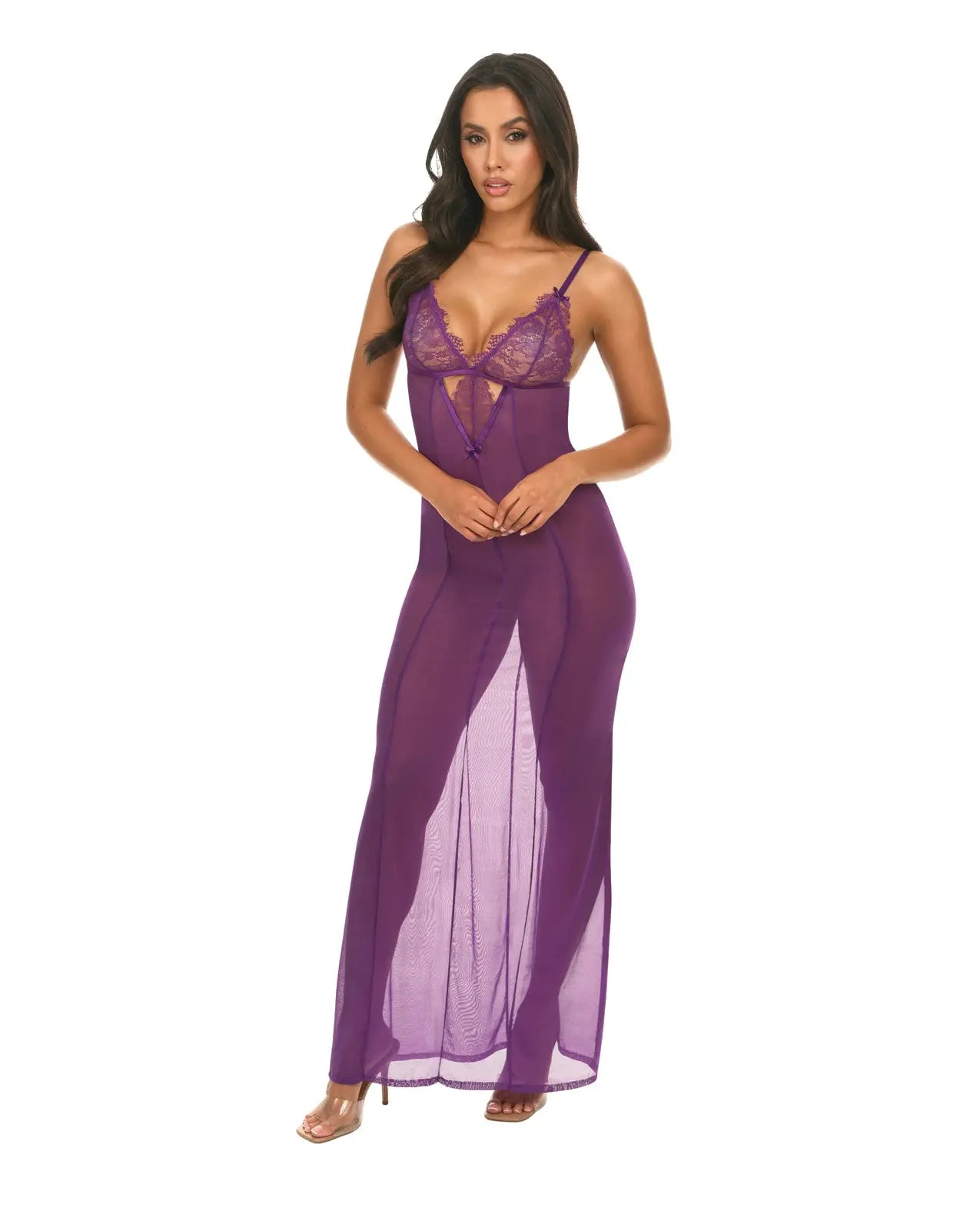 Katana Mesh & Eyelash Lace Gown - Purple - GreatEagleInc