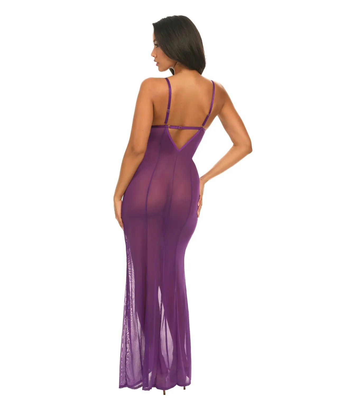Katana Mesh & Eyelash Lace Gown - Purple - GreatEagleInc