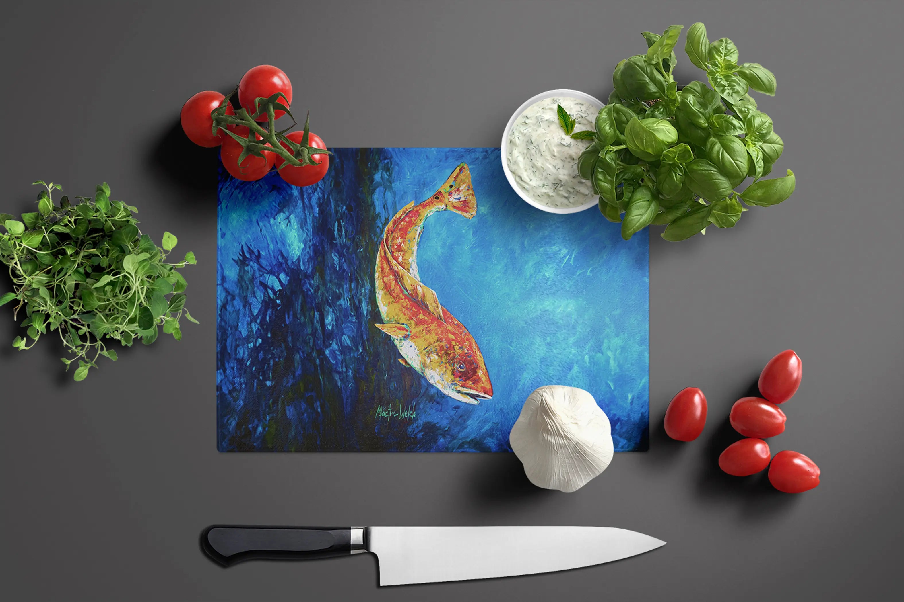 Katy Red Red Fish Glass Cutting Board Caroline's Treasures