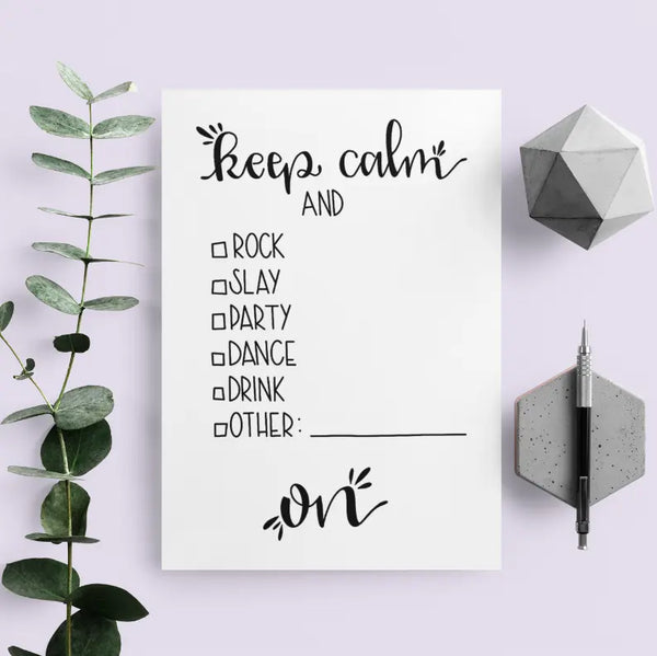 "Keep Calm and..." Checklist - Greeting Card Black Cat Bazaar