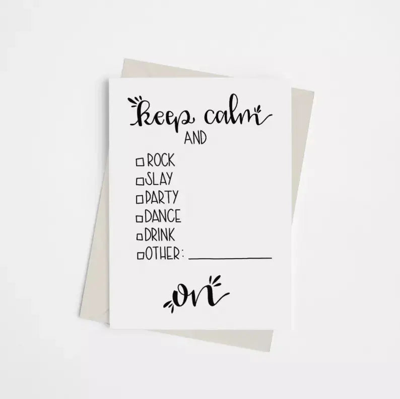 "Keep Calm and..." Checklist - Greeting Card Black Cat Bazaar