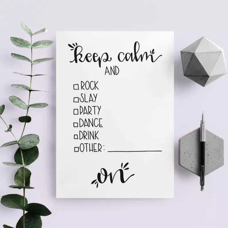 "Keep Calm and..." Checklist - Greeting Card Black Cat Bazaar