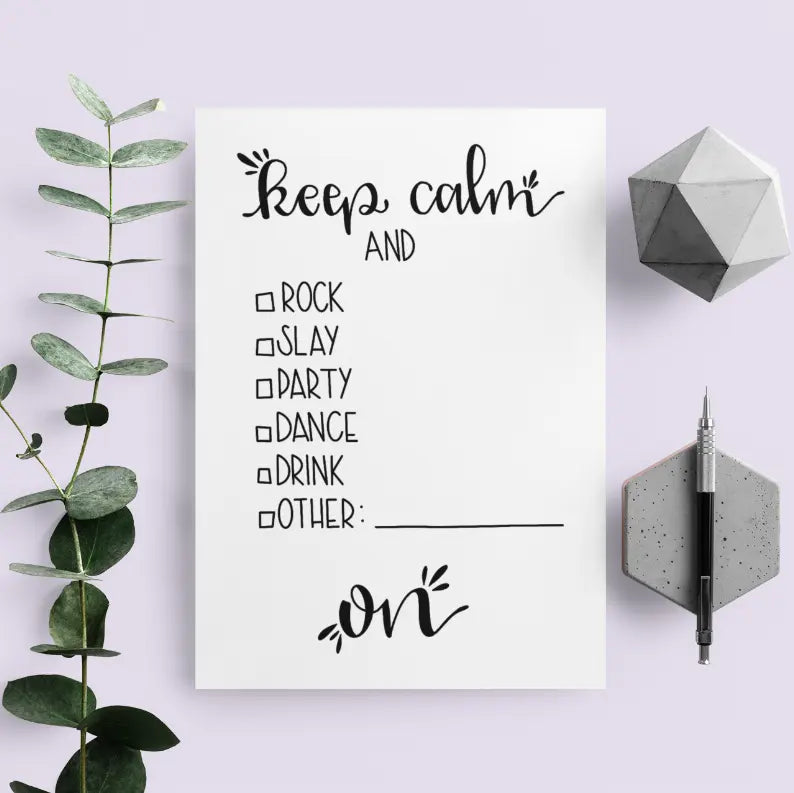 "Keep Calm and..." Checklist - Greeting Card Black Cat Bazaar