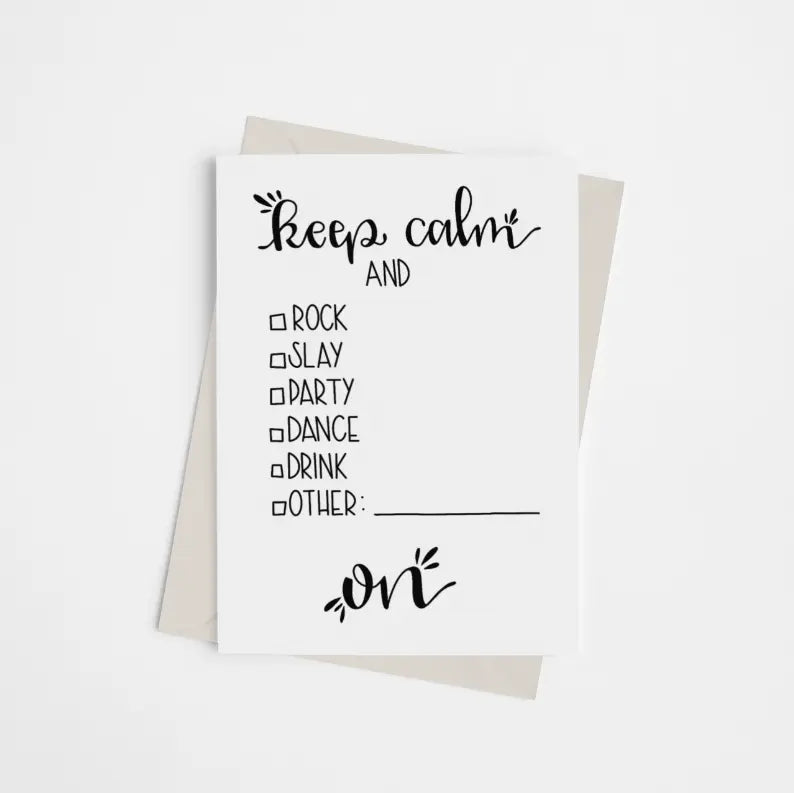 "Keep Calm and..." Checklist - Greeting Card Black Cat Bazaar