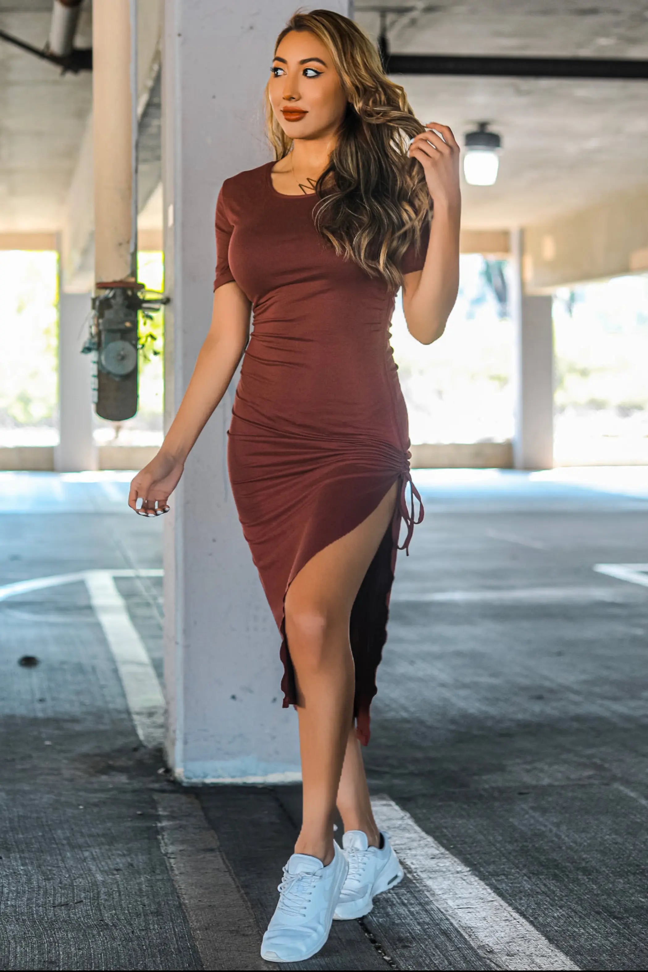 Keep it Casual Ruched Cinched Midi Dress SurelyMine