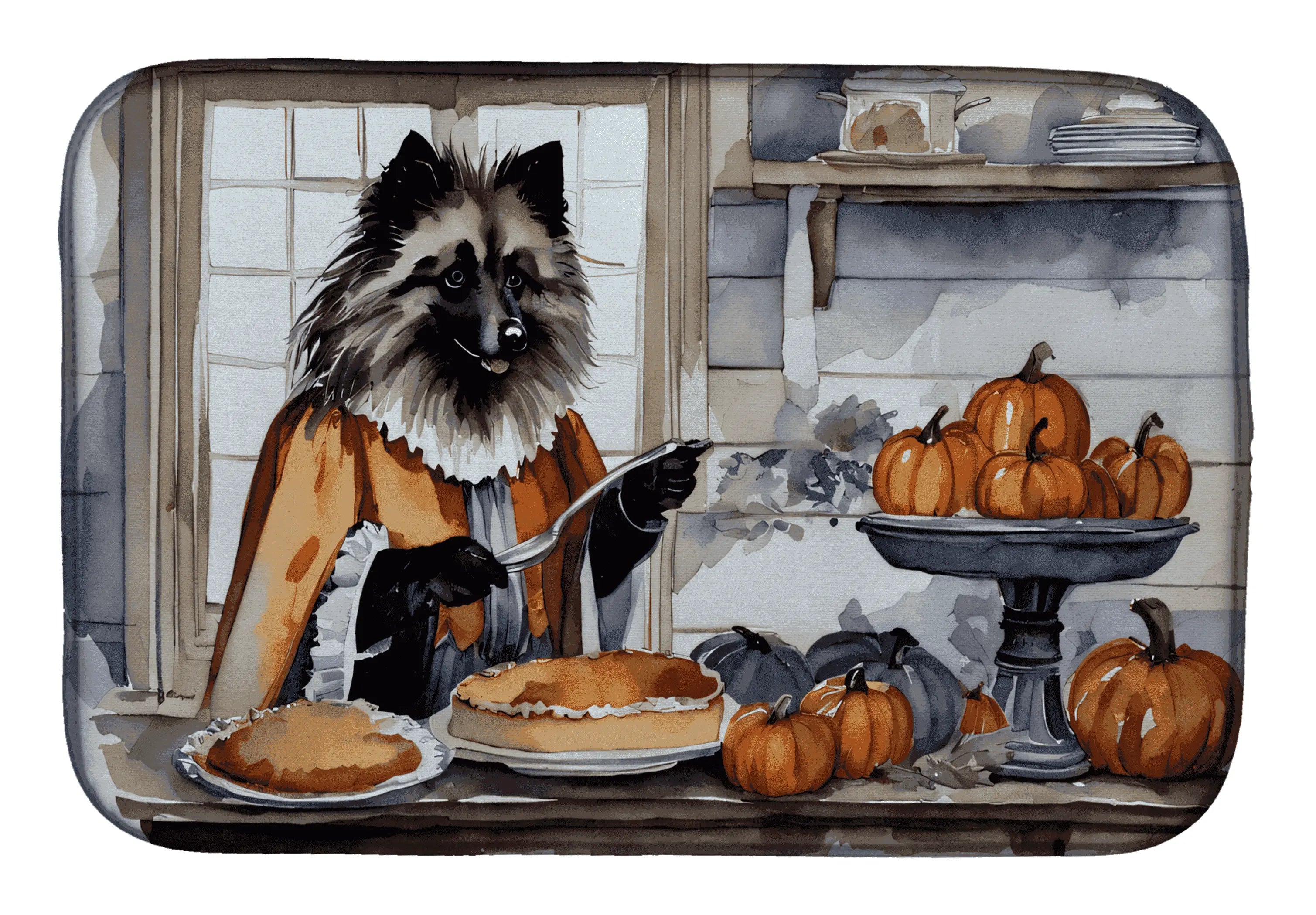 Keeshond Fall Kitchen Pumpkins Dish Drying Mat Caroline's Treasures