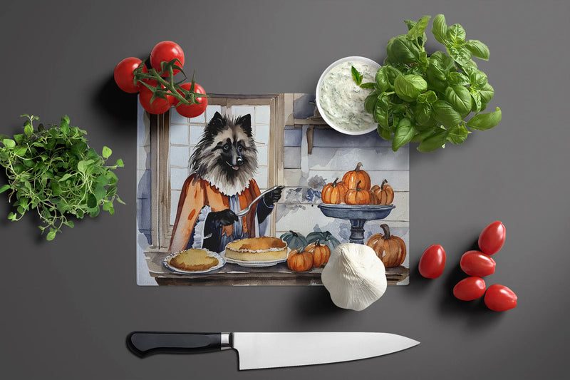 Keeshond Fall Kitchen Pumpkins Glass Cutting Board Caroline's Treasures