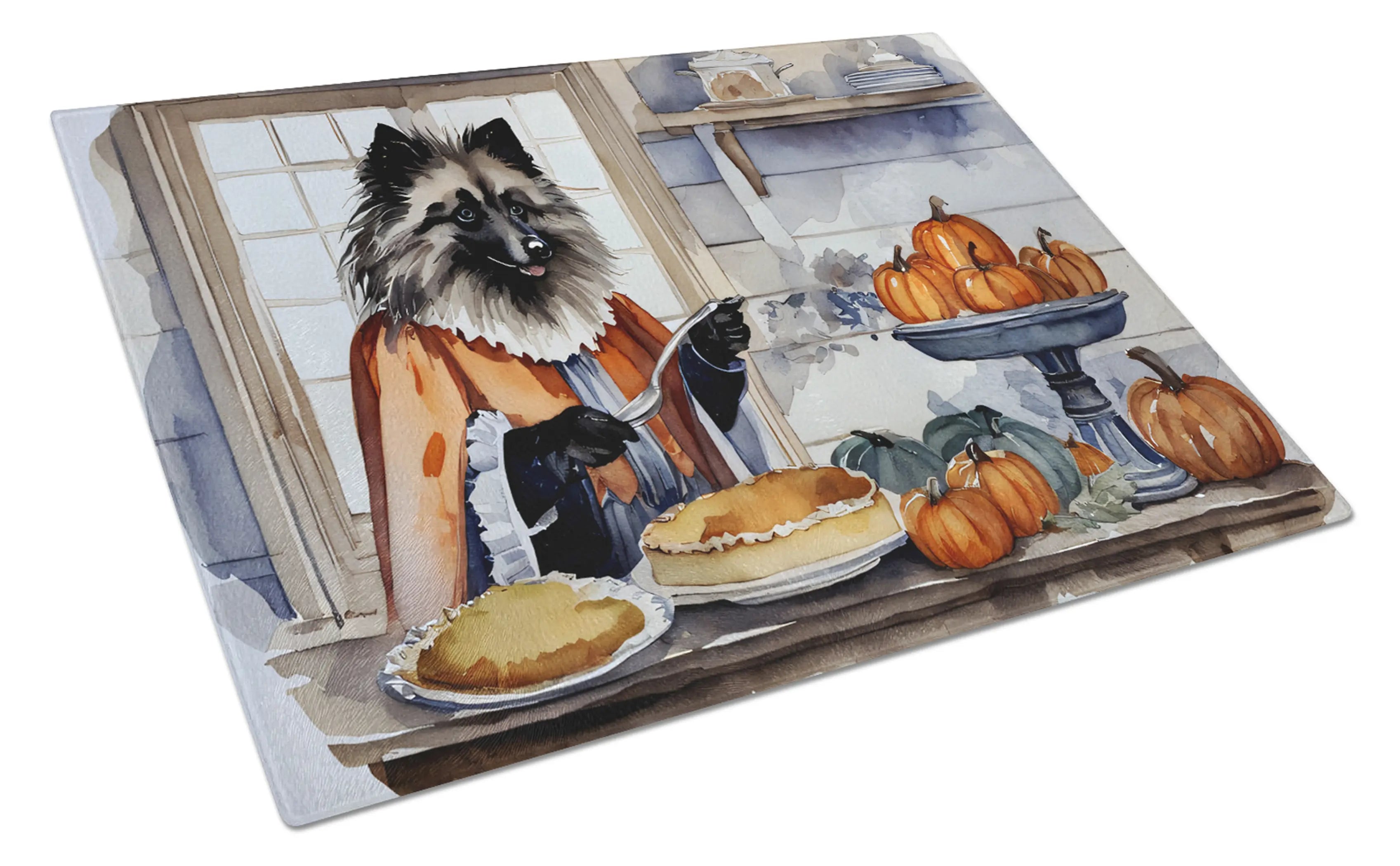 Keeshond Fall Kitchen Pumpkins Glass Cutting Board Caroline's Treasures