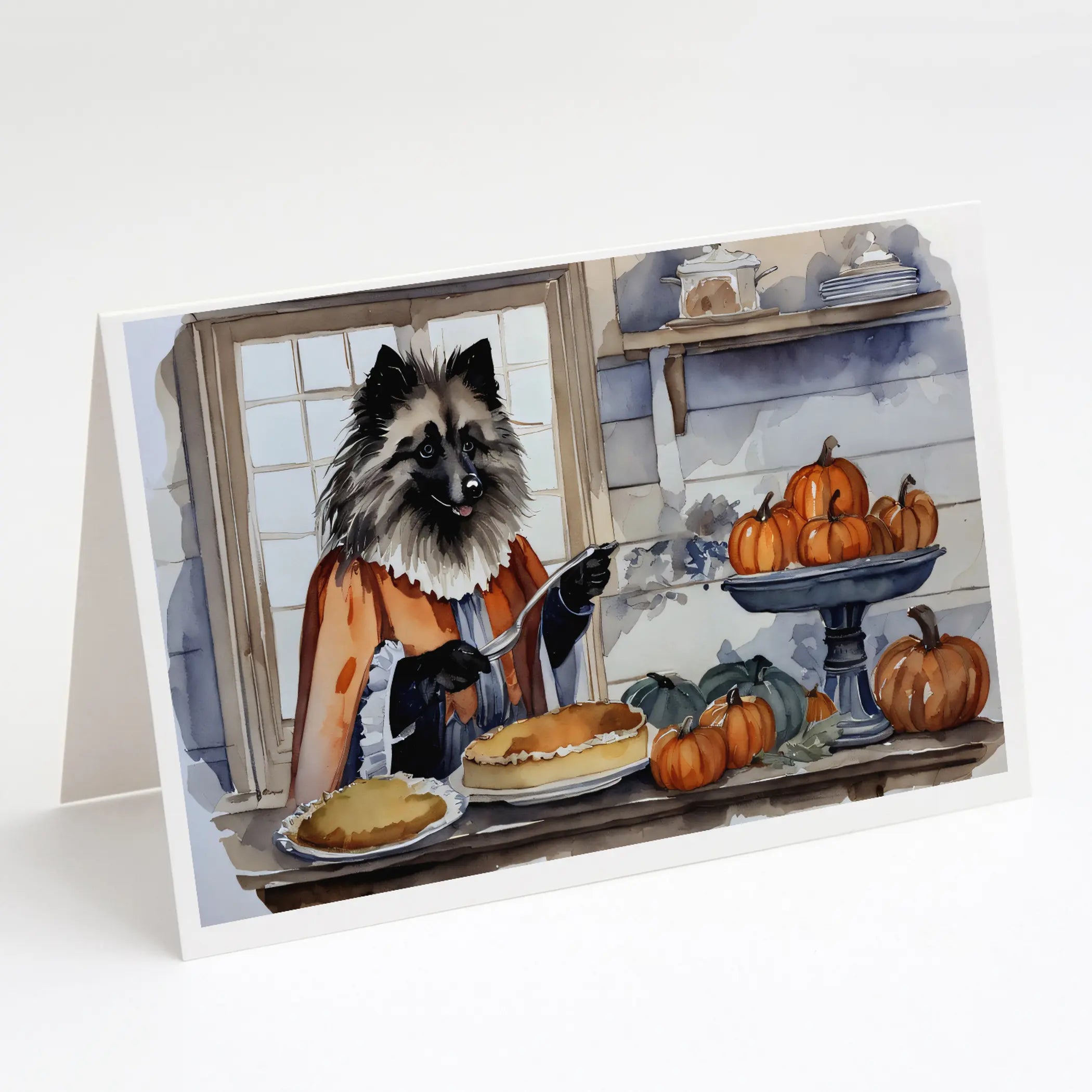 Keeshond Fall Kitchen Pumpkins Greeting Cards Pack of 8 Caroline's Treasures