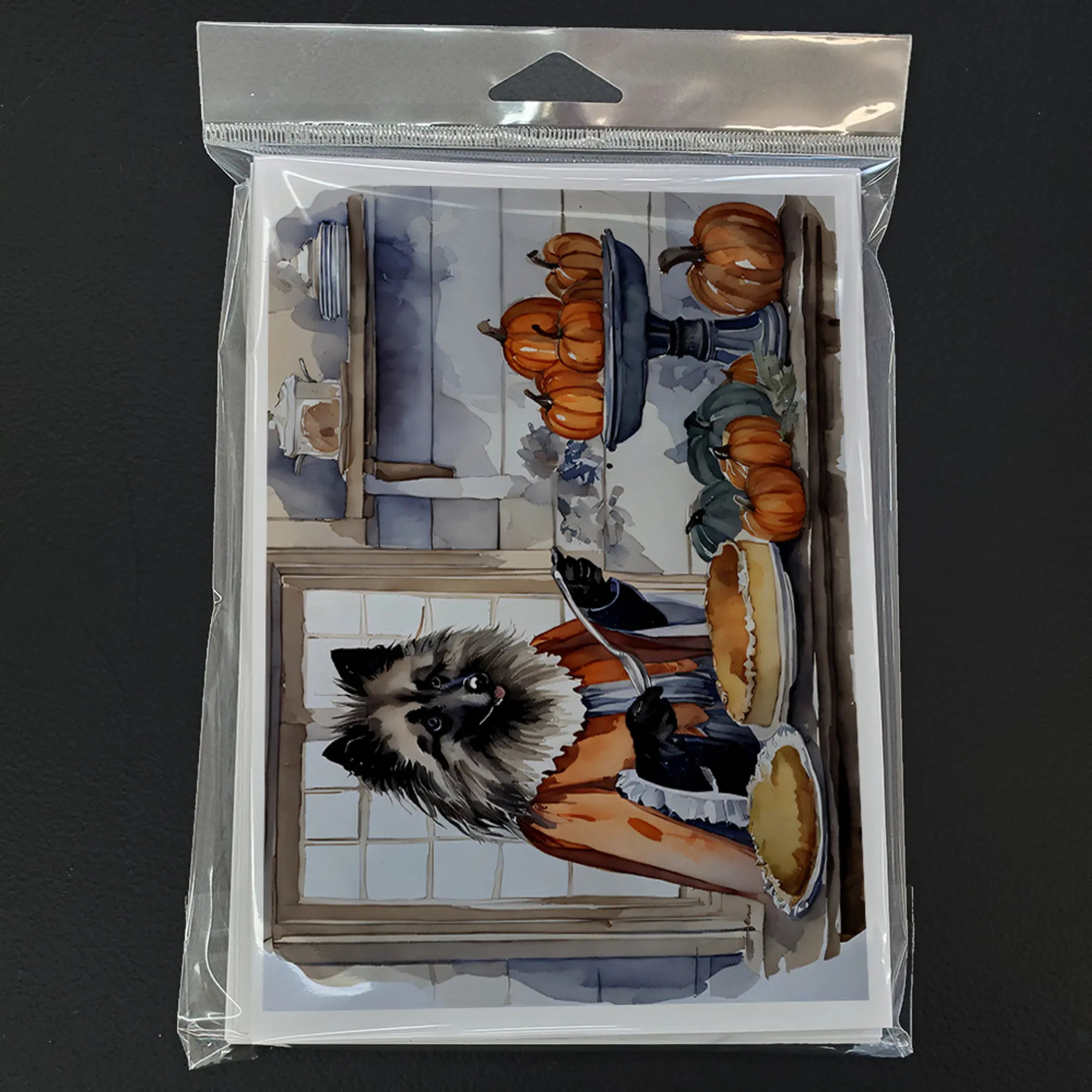 Keeshond Fall Kitchen Pumpkins Greeting Cards Pack of 8 Caroline's Treasures