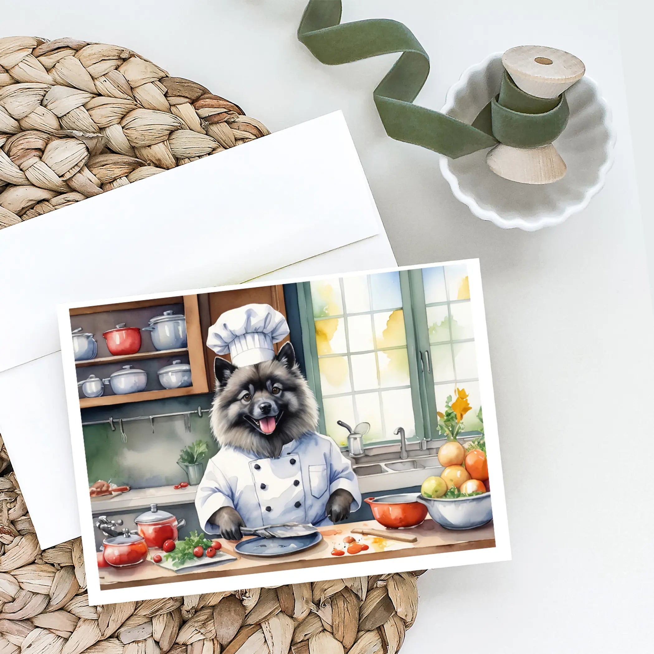 Keeshond The Chef Greeting Cards Pack of 8 Caroline's Treasures