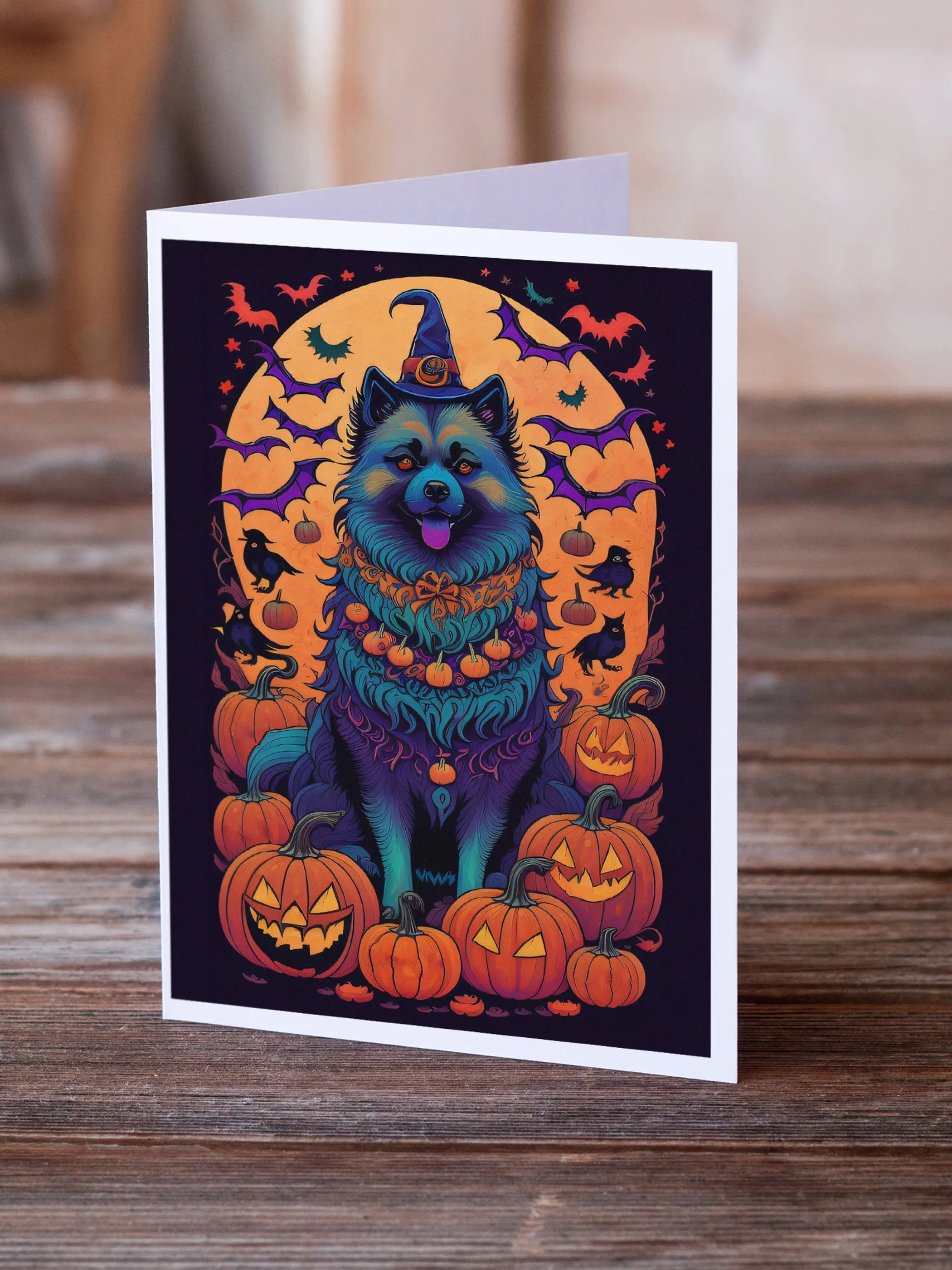 Keeshond Witchy Halloween Greeting Cards Pack of 8 Caroline's Treasures
