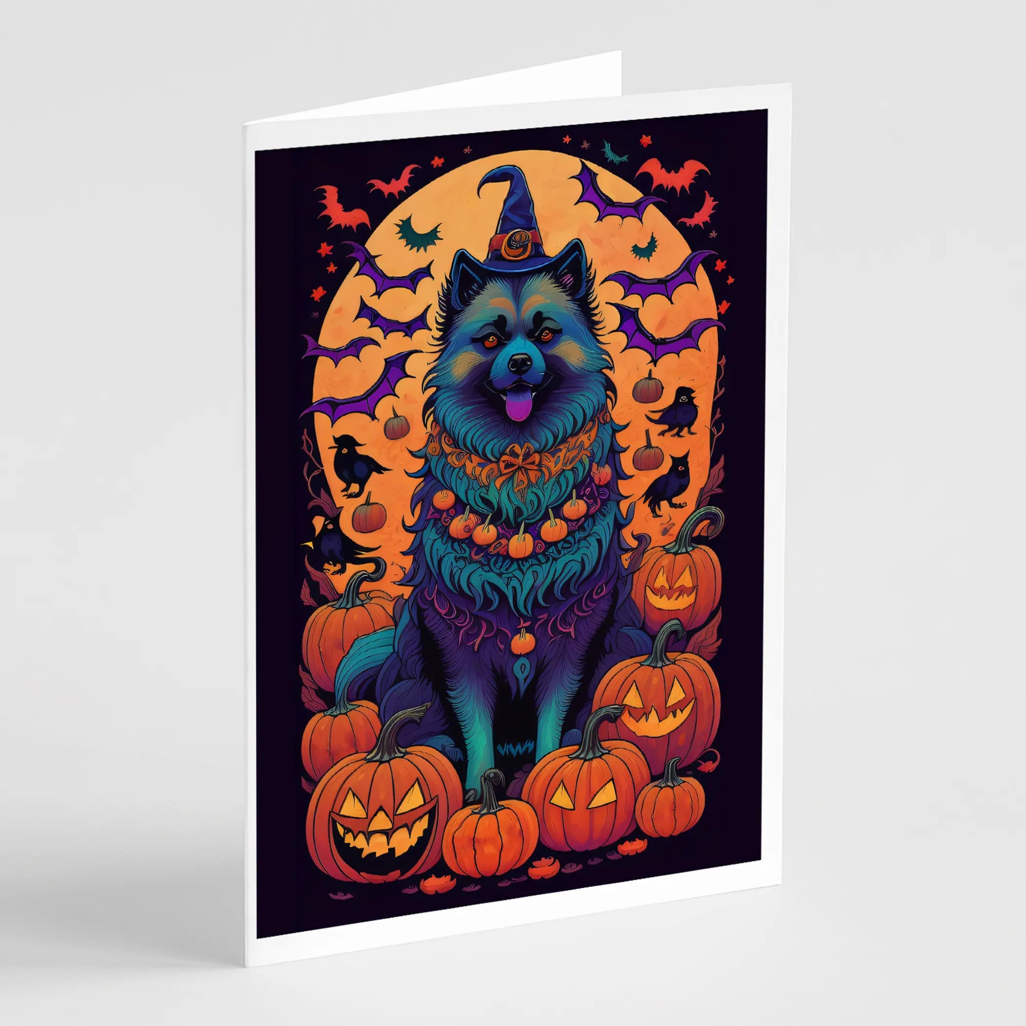 Keeshond Witchy Halloween Greeting Cards Pack of 8 Caroline's Treasures