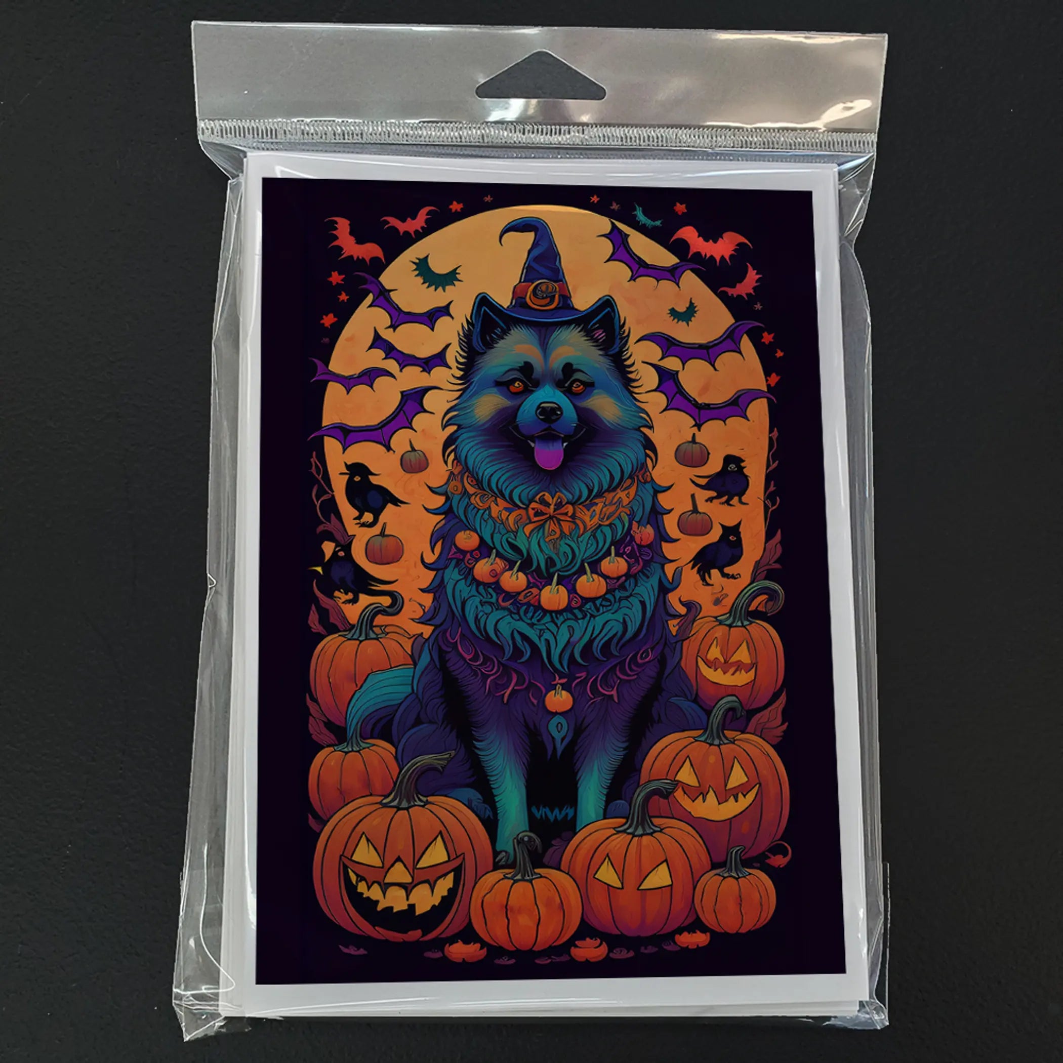 Keeshond Witchy Halloween Greeting Cards Pack of 8 Caroline's Treasures