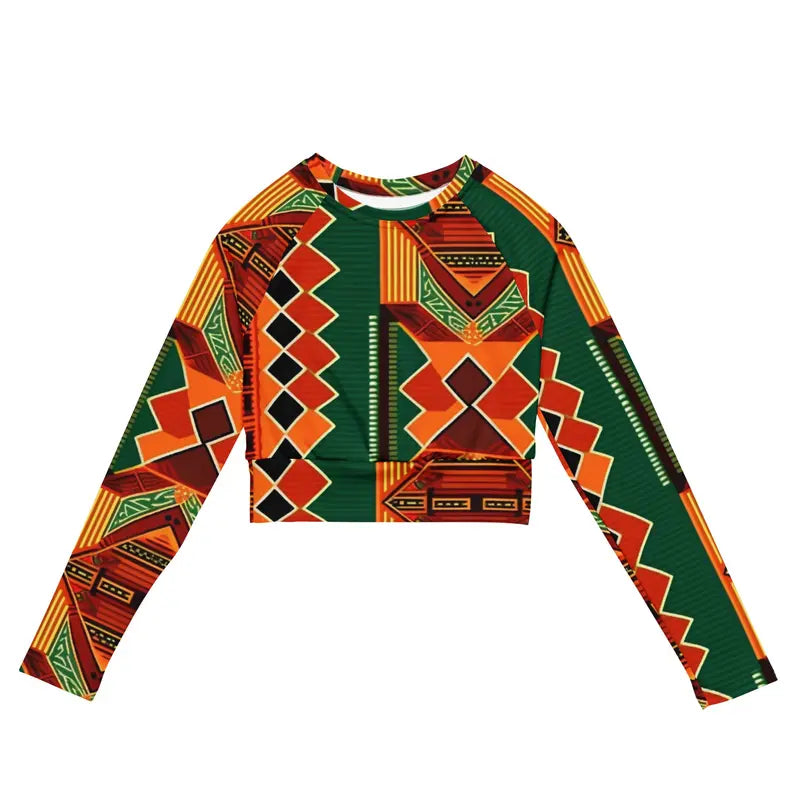 Kente Print African Women's Long Sleeve Crop Top Adirelounge