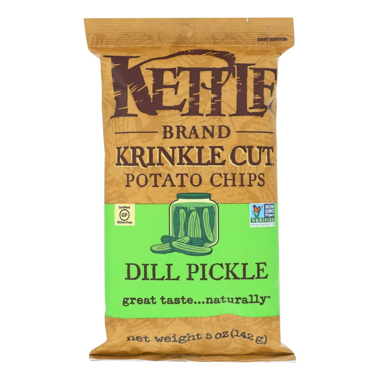 Kettle Brand Krinkle Cut Potato Chips - Dill Pickle - Case Of 15 - 5 Oz. Kettle Brand