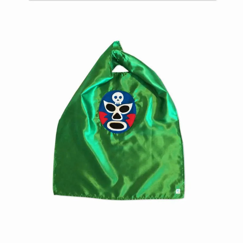 Kid's Cape and Shirt-Luchador Azul - Blue Mexican Wrestler Toddler T-Shirt & Green Cape Combo Mi Cielo