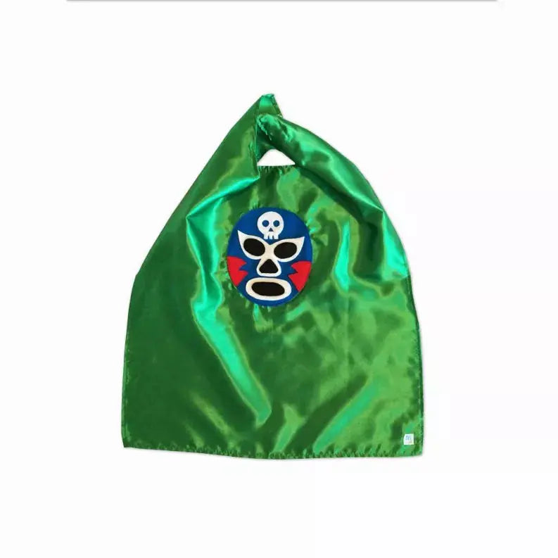Kid's Cape and Shirt-Luchador Azul - Blue Mexican Wrestler Toddler T-Shirt & Green Cape Combo Mi Cielo