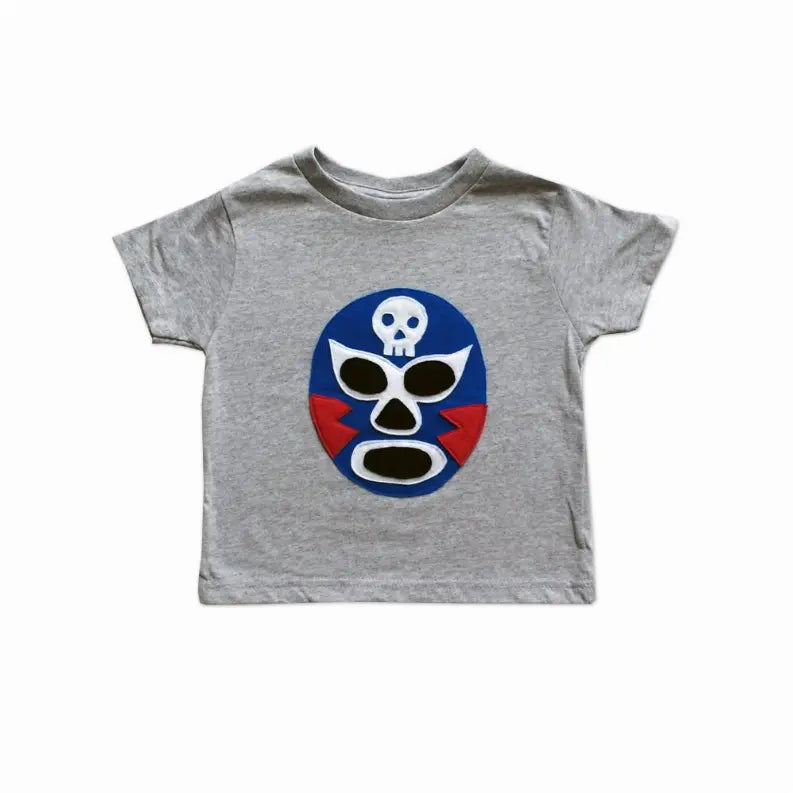 Kid's Cape and Shirt-Luchador Azul - Blue Mexican Wrestler Toddler T-Shirt & Green Cape Combo Mi Cielo