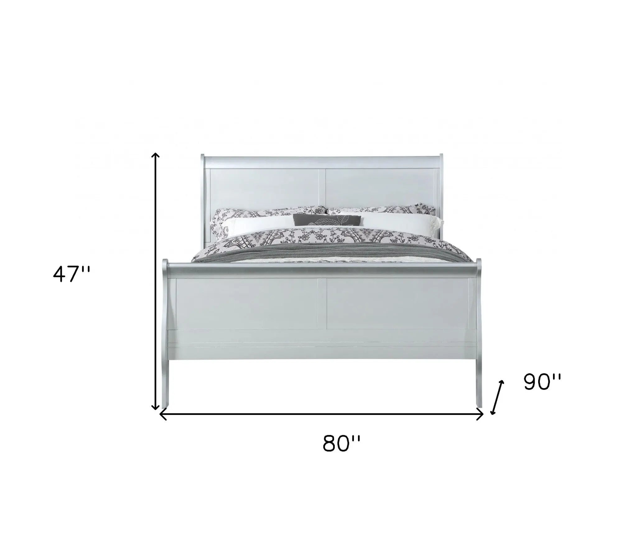 King Silver Sleigh Bed - GreatEagleInc