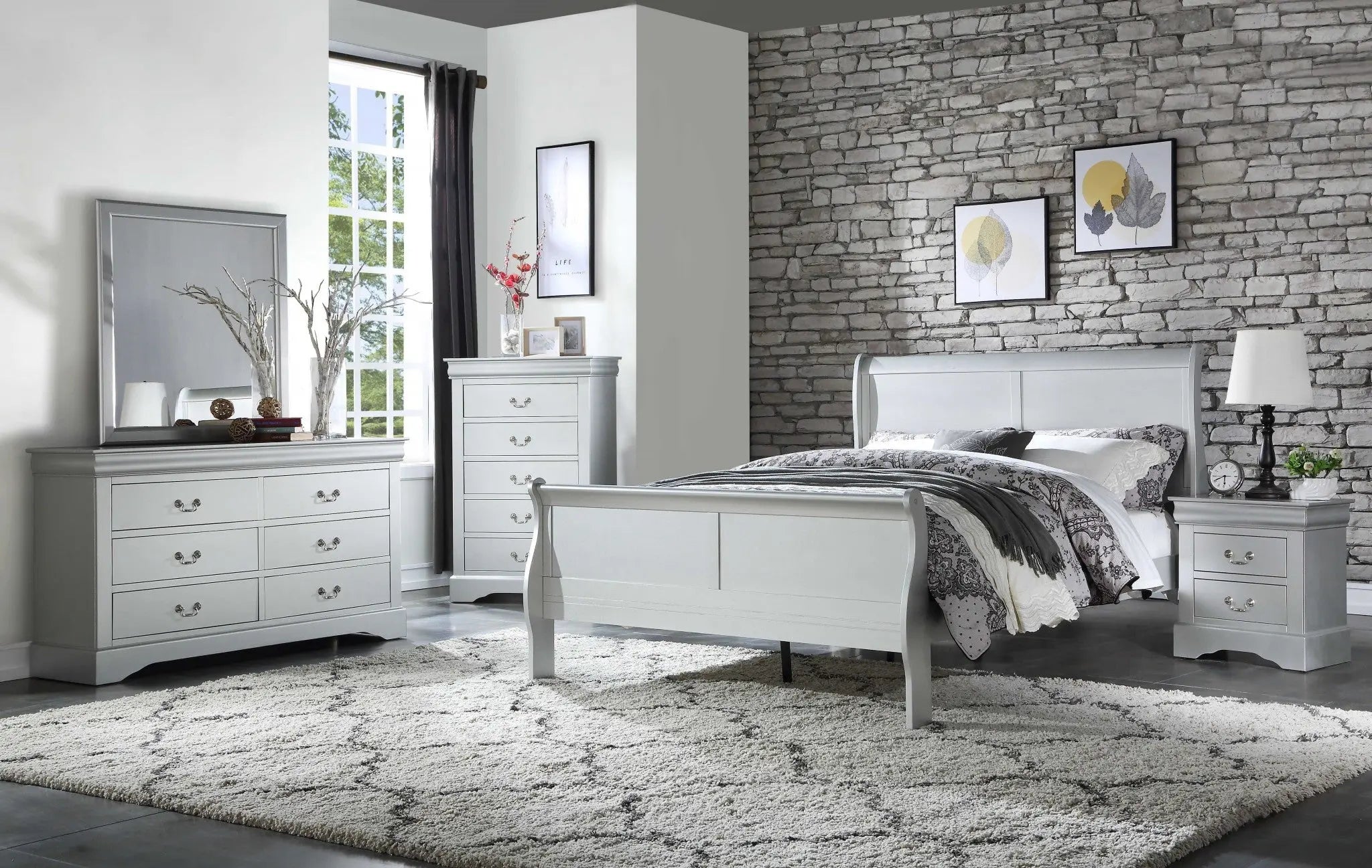 King Silver Sleigh Bed - GreatEagleInc