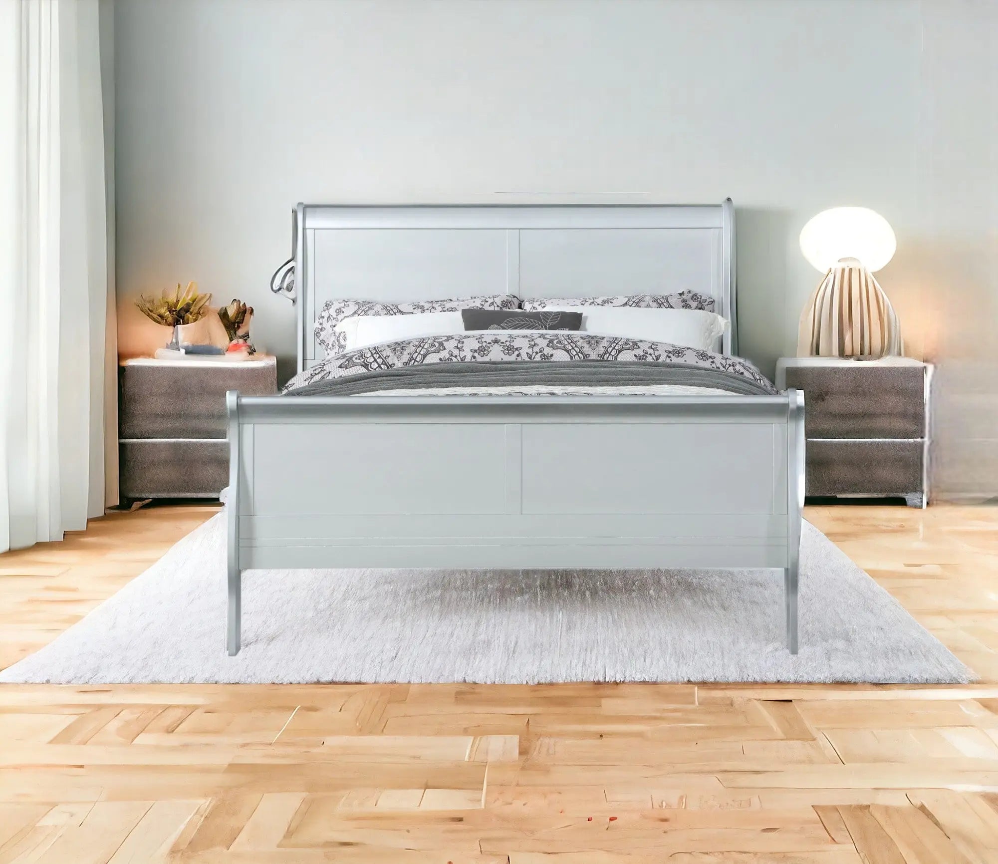 King Silver Sleigh Bed - GreatEagleInc