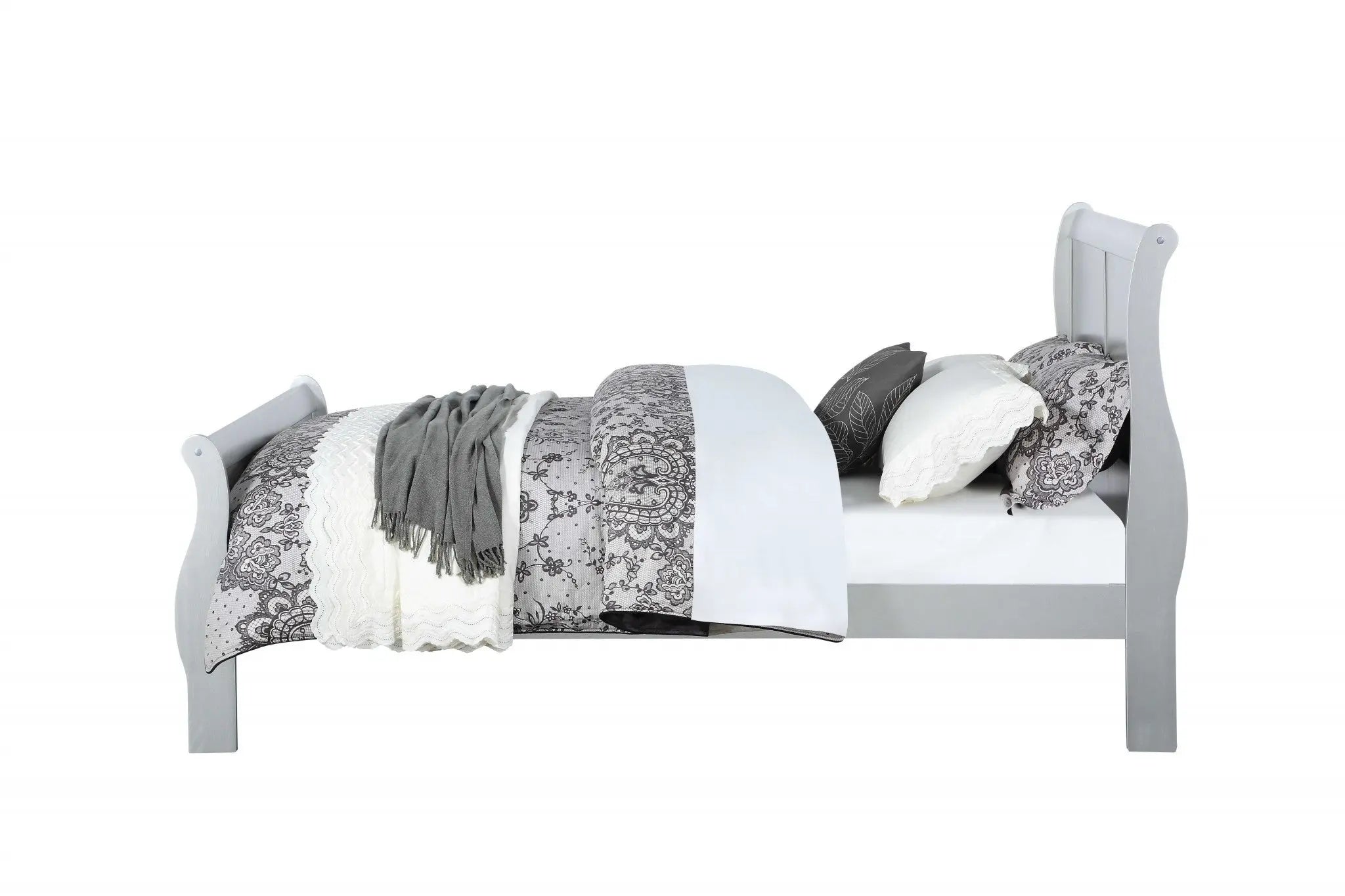 King Silver Sleigh Bed - GreatEagleInc