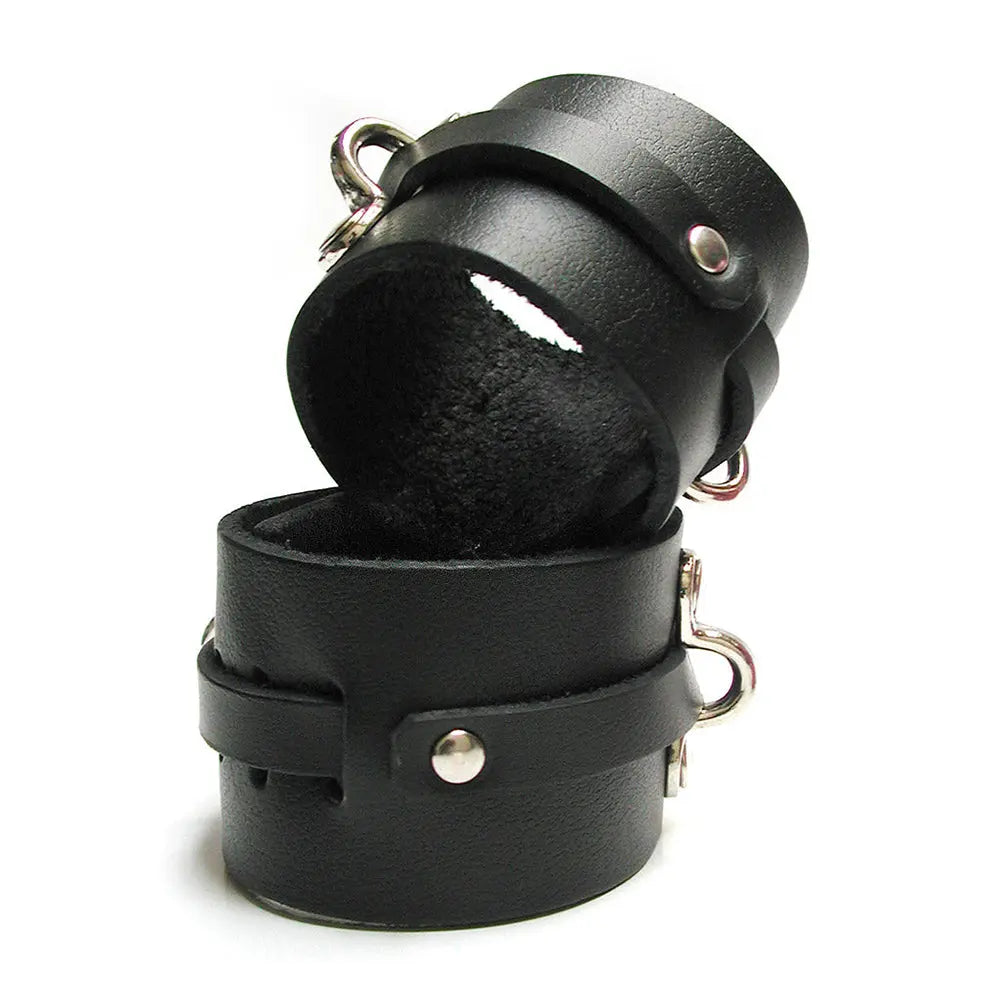 Kinklab Bondage Basics Leather Ankle Cuffs - Black - GreatEagleInc