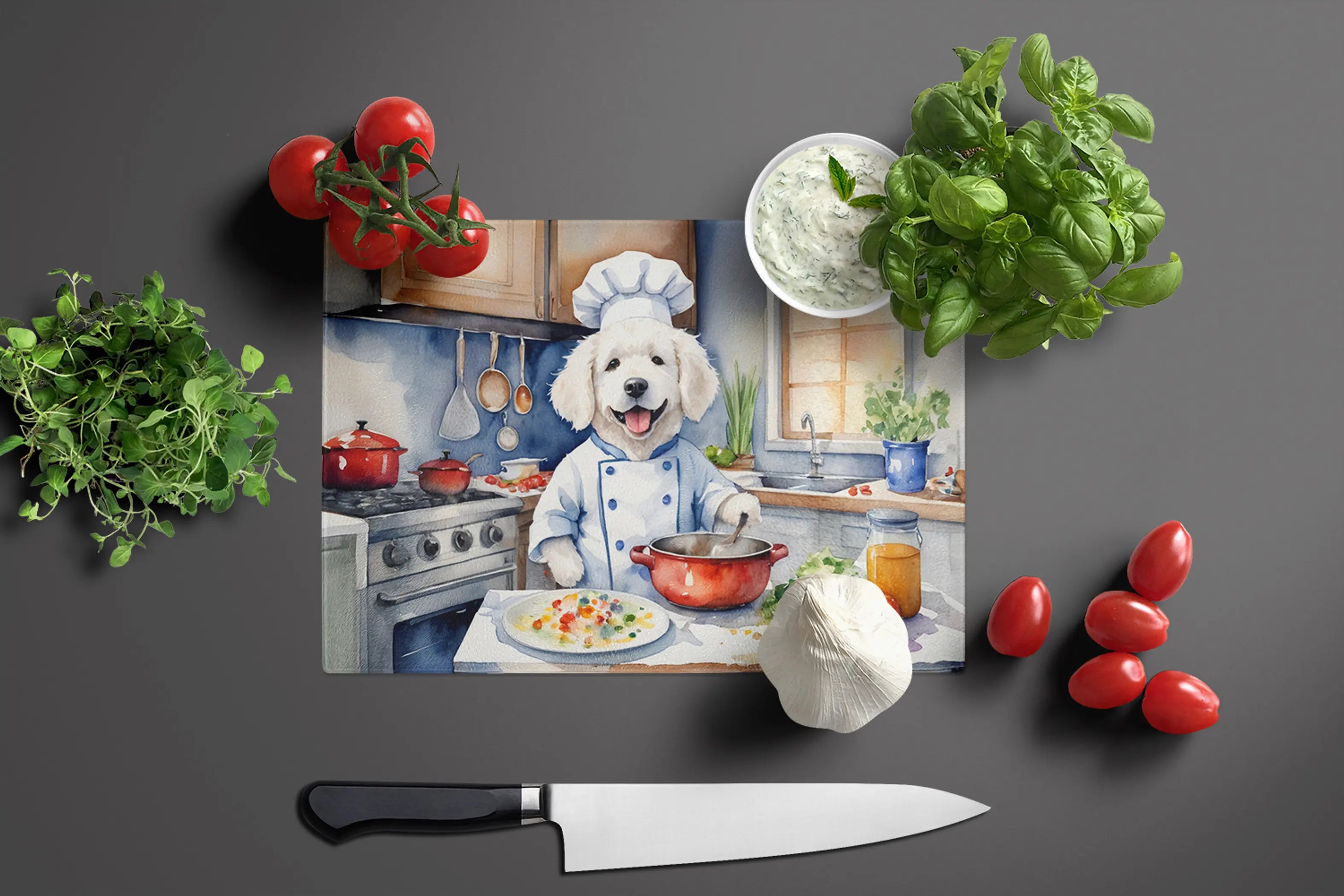Kuvasz The Chef Glass Cutting Board Caroline's Treasures