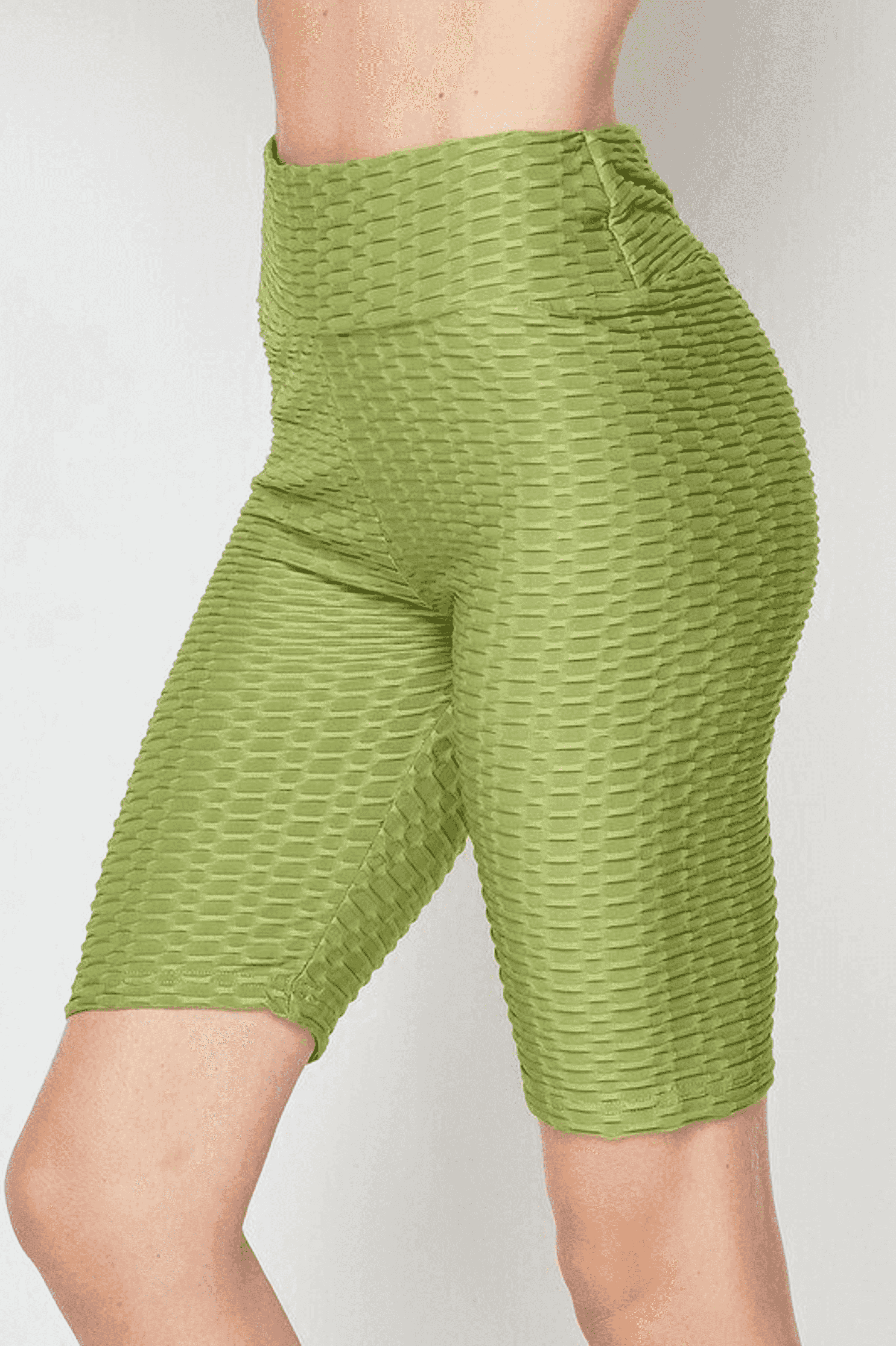 Kylie Scrunch Butt Anti Cellulite Honeycomb Texture Biker Shorts Olive SurelyMine