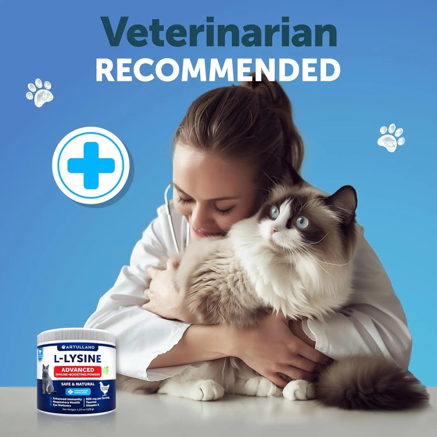 L Lysine for Cats   Lysine Powder Supplement   900mg serving   Immune Support for Cats & Kittens   Sneezing Runny Nose Squinting Watery Eyes Cold Eye Function Respiratory Health   with Taurine Artullano