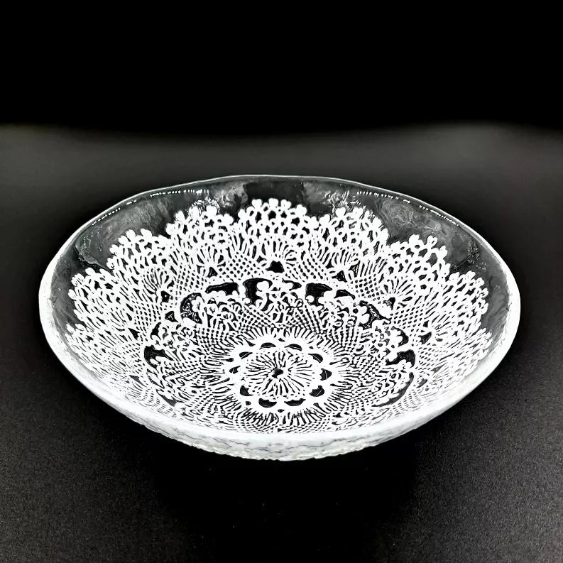 LILLE 7" Glass Salad Bowl Clear/White Red Pomegranate Collection