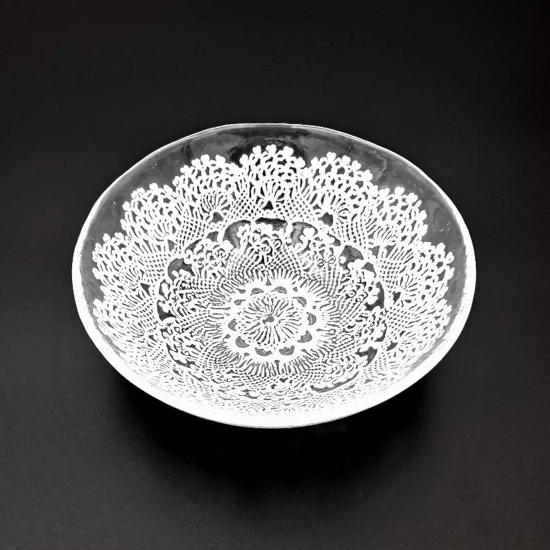 LILLE 7" Glass Salad Bowl Clear/White Red Pomegranate Collection