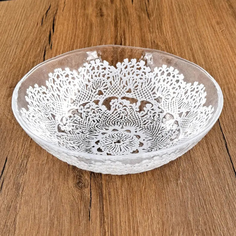 LILLE 7" Glass Salad Bowl Clear/White Red Pomegranate Collection