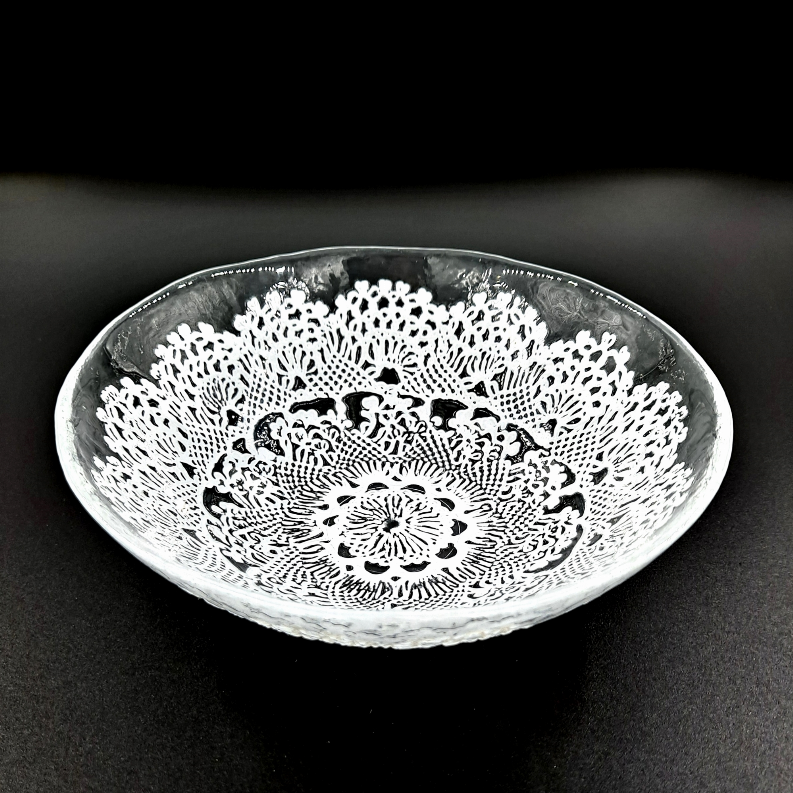 LILLE 7" Glass Salad Bowl Clear/White Red Pomegranate Collection
