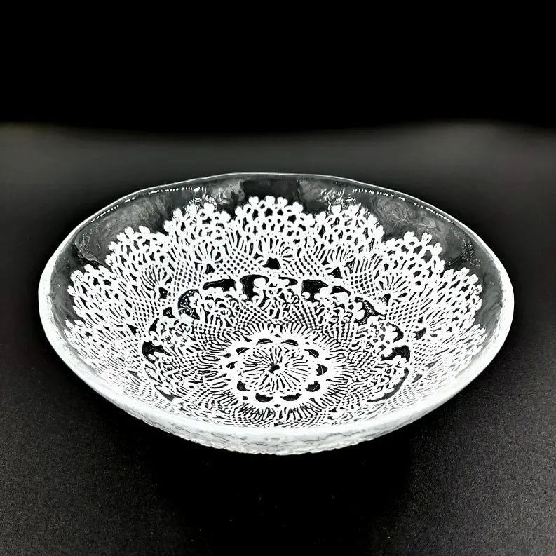 LILLE 7" Glass Salad Bowl Clear/White Red Pomegranate Collection