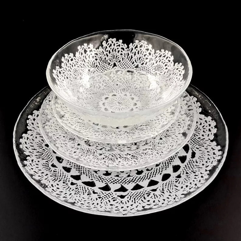 LILLE Glass Dinnerware Set Clear/White Red Pomegranate Collection