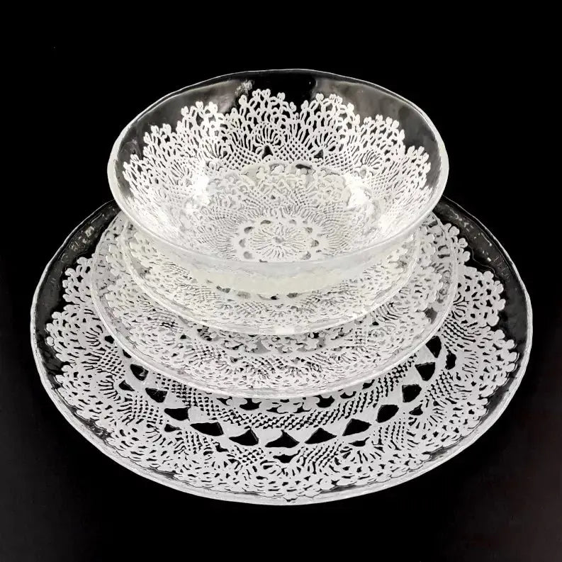 LILLE Glass Dinnerware Set Clear/White Red Pomegranate Collection