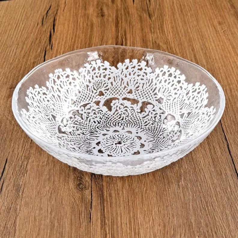 LILLE Glass Dinnerware Set Clear/White Red Pomegranate Collection