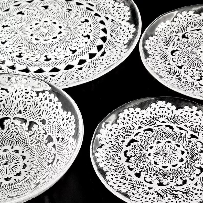LILLE Glass Dinnerware Set Clear/White Red Pomegranate Collection