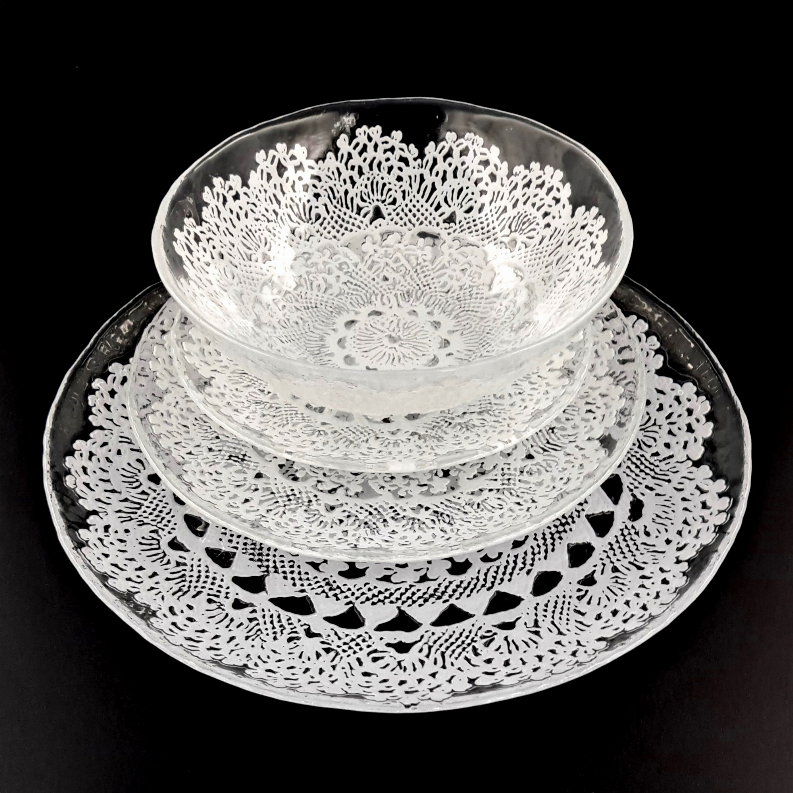 LILLE Glass Dinnerware Set Clear/White Red Pomegranate Collection