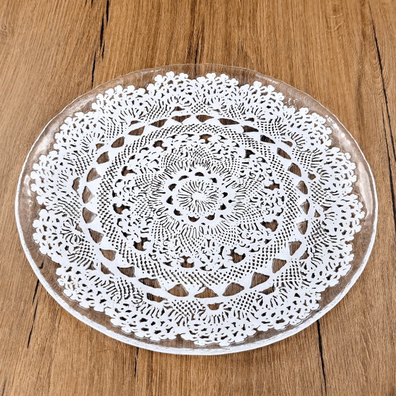 LILLE Glass Dinnerware Set Clear/White Red Pomegranate Collection