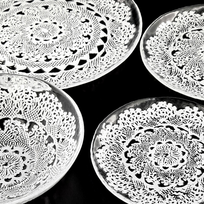 LILLE Glass Dinnerware Set Clear/White Red Pomegranate Collection