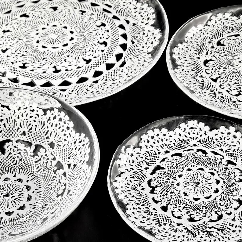 LILLE Glass Dinnerware Set Clear/White Red Pomegranate Collection