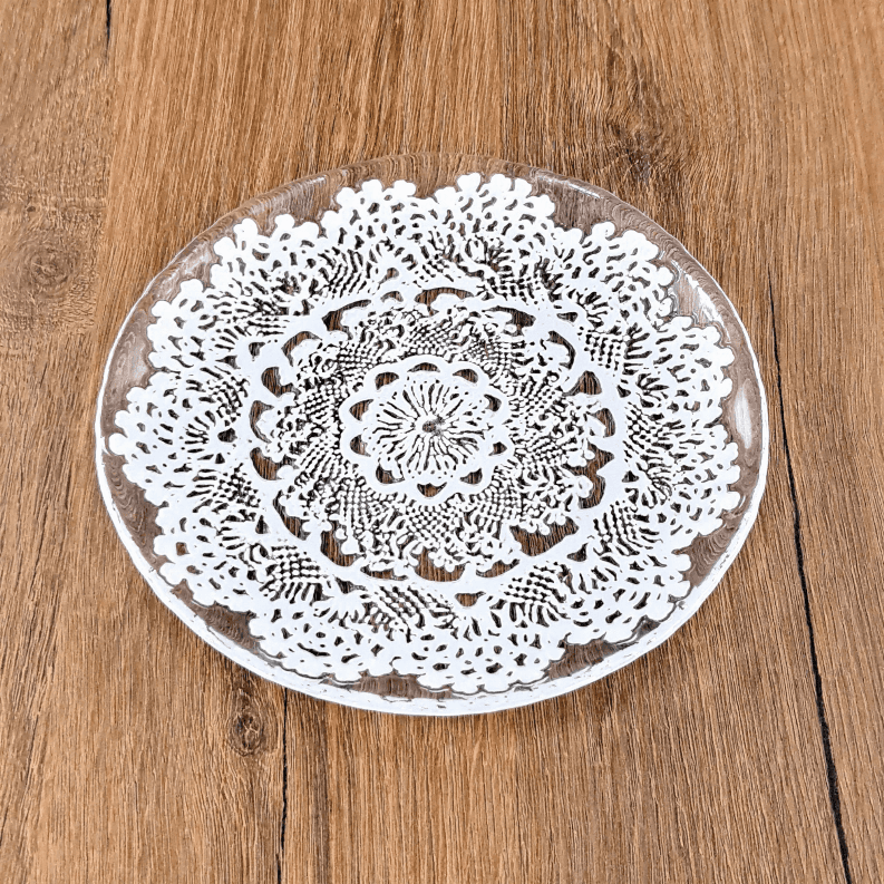 LILLE Glass Dinnerware Set Clear/White Red Pomegranate Collection