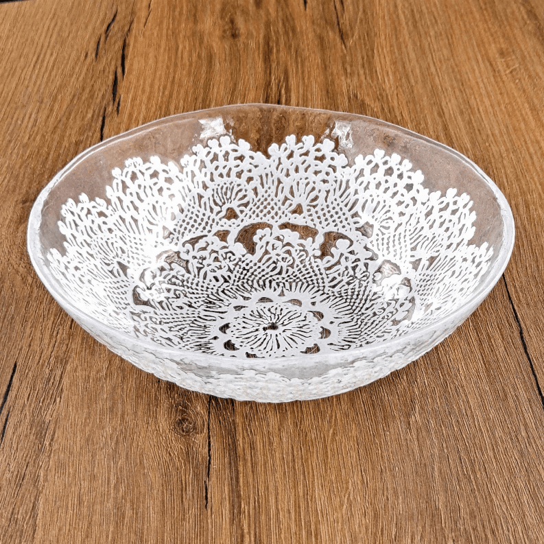 LILLE Glass Dinnerware Set Clear/White Red Pomegranate Collection