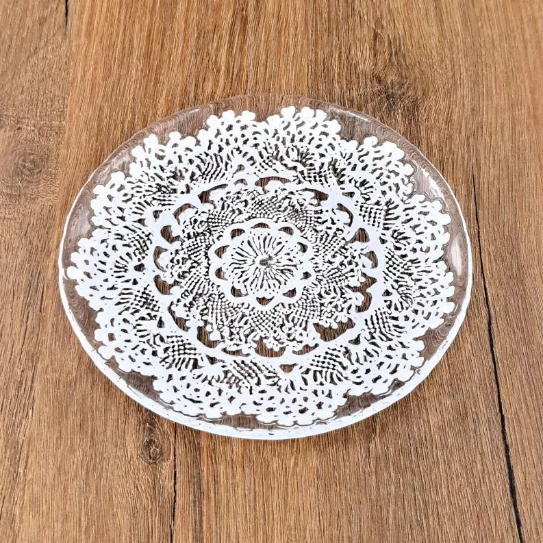 LILLE Glass Dinnerware Set Clear/White Red Pomegranate Collection