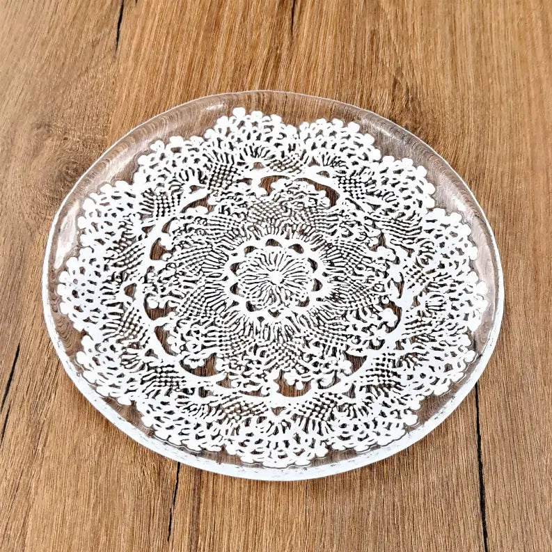 LILLE Glass Plate Clear/White Red Pomegranate Collection