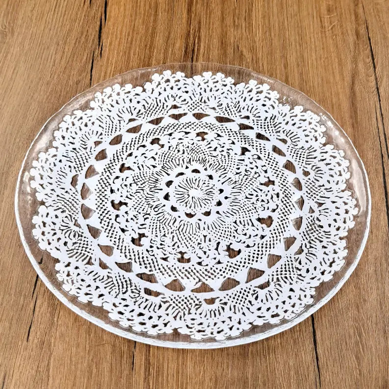 LILLE Glass Plate Clear/White Red Pomegranate Collection