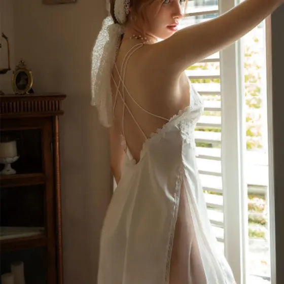 La Belle Fantastique Deep V Open Back See-Through Sexy Night Dress (2 Piece Set) La Belle Fantastique